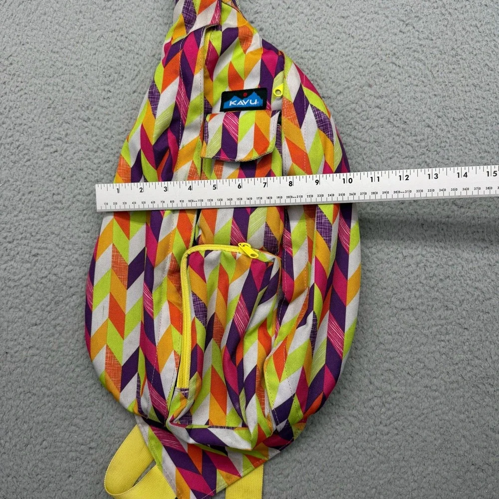 KAVU Sling Bag Funky Geometric Pattern Purple Orange Yellow White Crossbody Bag
